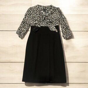 White House Black Market Versatile Animal Print and Solid Black Dress | Size 4